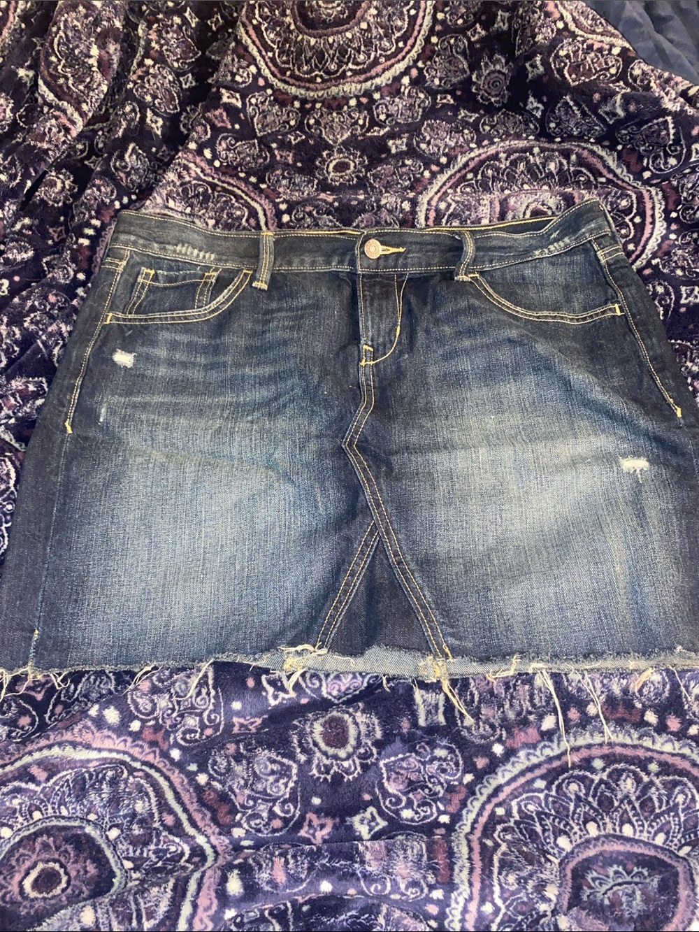 Old Navy Denim Mini Skirt - Dark Blue with Faded Wash